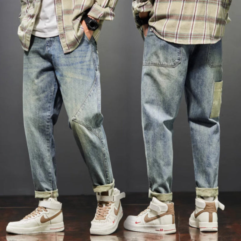 New Trendy Loose Straight Tube Haren Workwear Nine Quarter Jeans