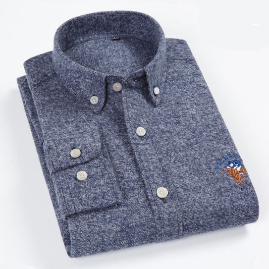 Cotton Brushed Plaid Long-sleeved Shirt