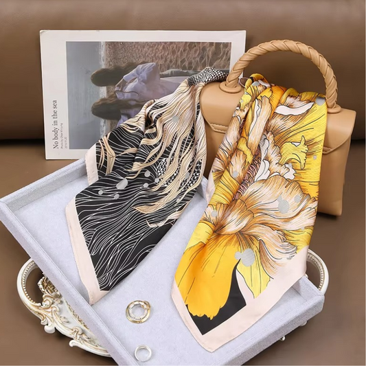 Print Square Scarf Imitation Silk Neck