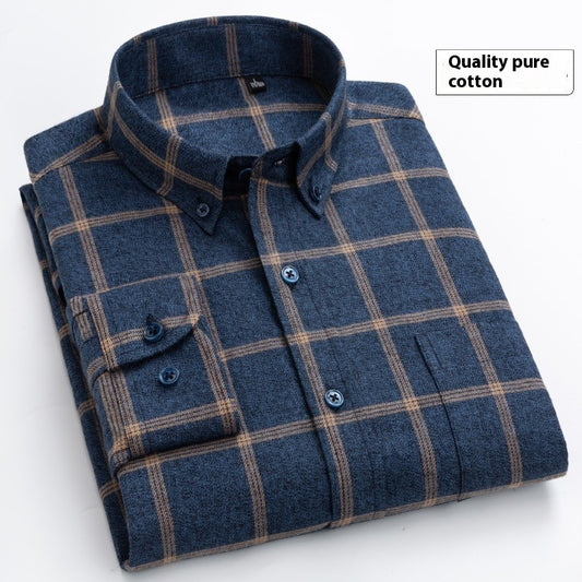 Cotton Brushed Plaid Long-sleeved Shirt