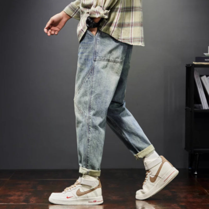 New Trendy Loose Straight Tube Haren Workwear Nine Quarter Jeans